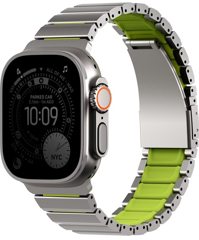 Řemínek Uniq Strova Flex na Apple Watch 49/46/45/44 mm ve stříbrno-zeleném provedení