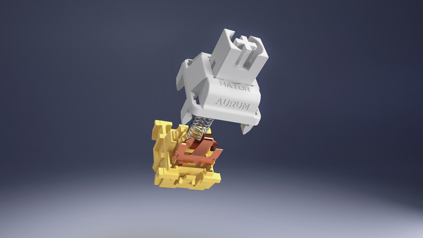 Rozložený mechanický spínač HATOR Aurum Vanila Silent