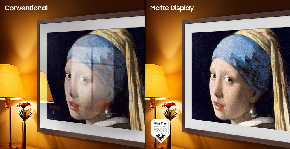 Televize Samsung The Frame QE32LS03CB Srovnání běžné obrazovky a obrazovky s matnou úpravou