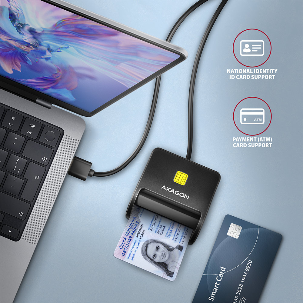 Čtečka eObčanek Axagon USB-A FlatReader, 1,3m černá Čtečka eObčanek Axagon USB-A FlatReader, 1,3m černá