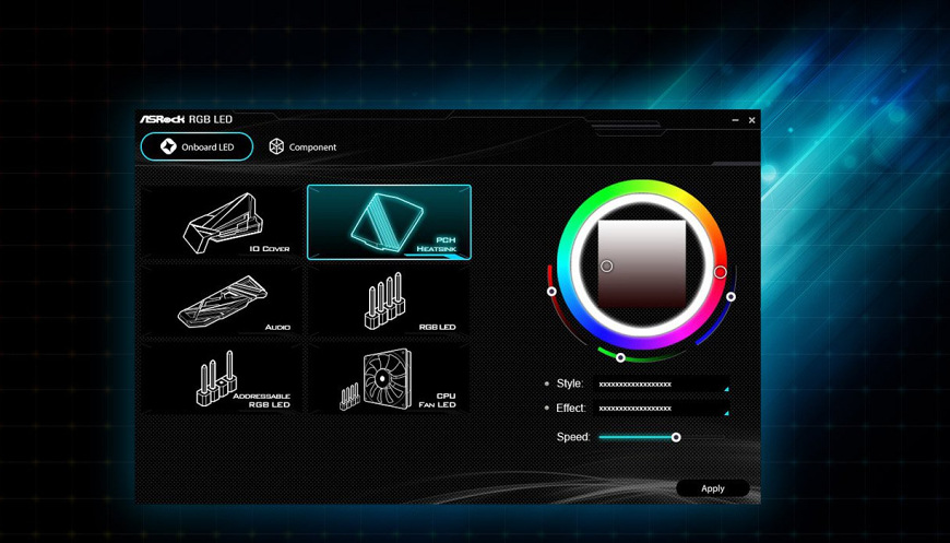 Rozhraní RGB softwaru ASRock pro ovládání podsvícení desky B860 Steel Legend WiFi