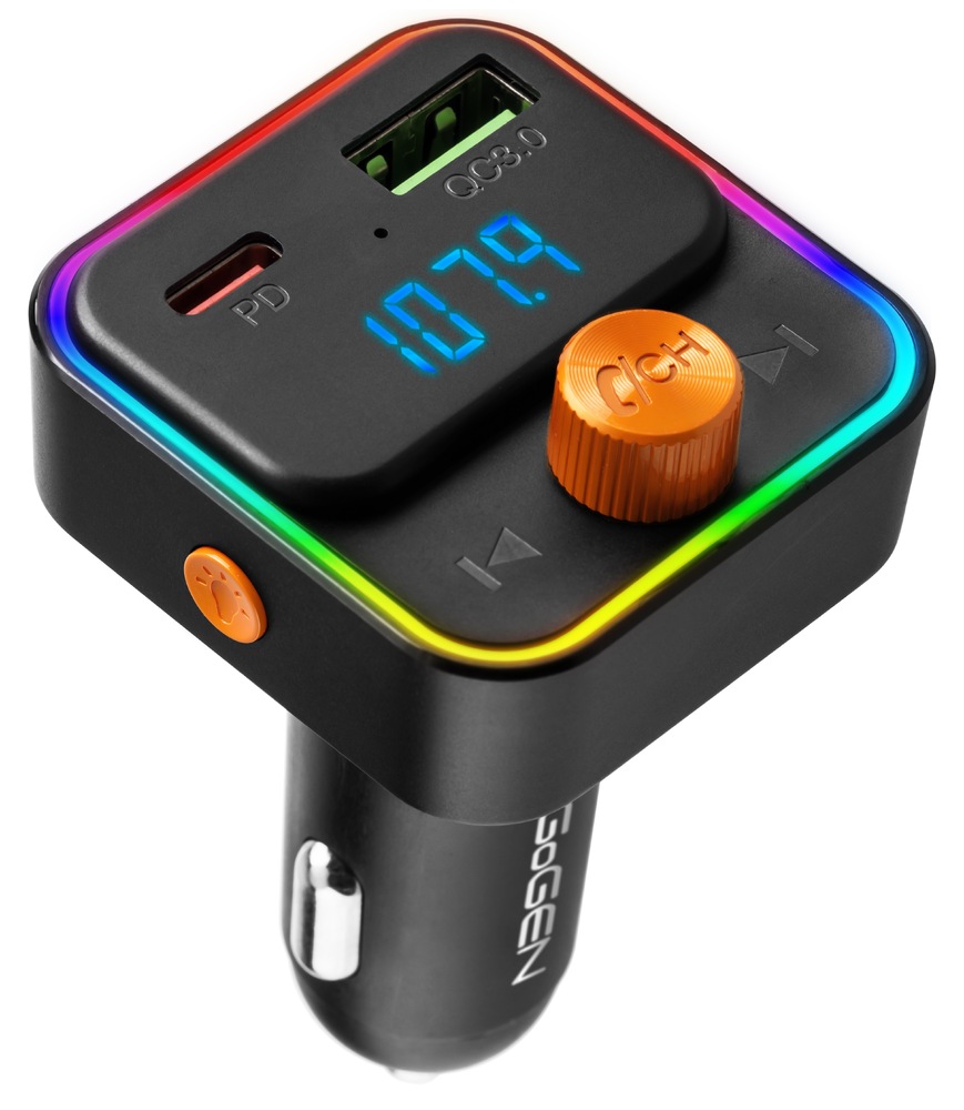 Černý FM transmitter GoGEN CTR 378 BTA PD s USB-C a USB-A výstupem