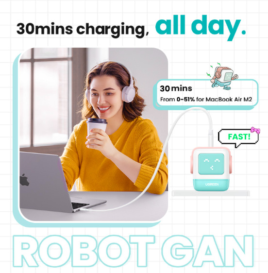 Nabíječka do sítě UGREEN Nexode RG 65W 3-Port GaN bílá Nabíječka do sítě UGREEN Nexode RG 65W 3-Port GaN - bílá