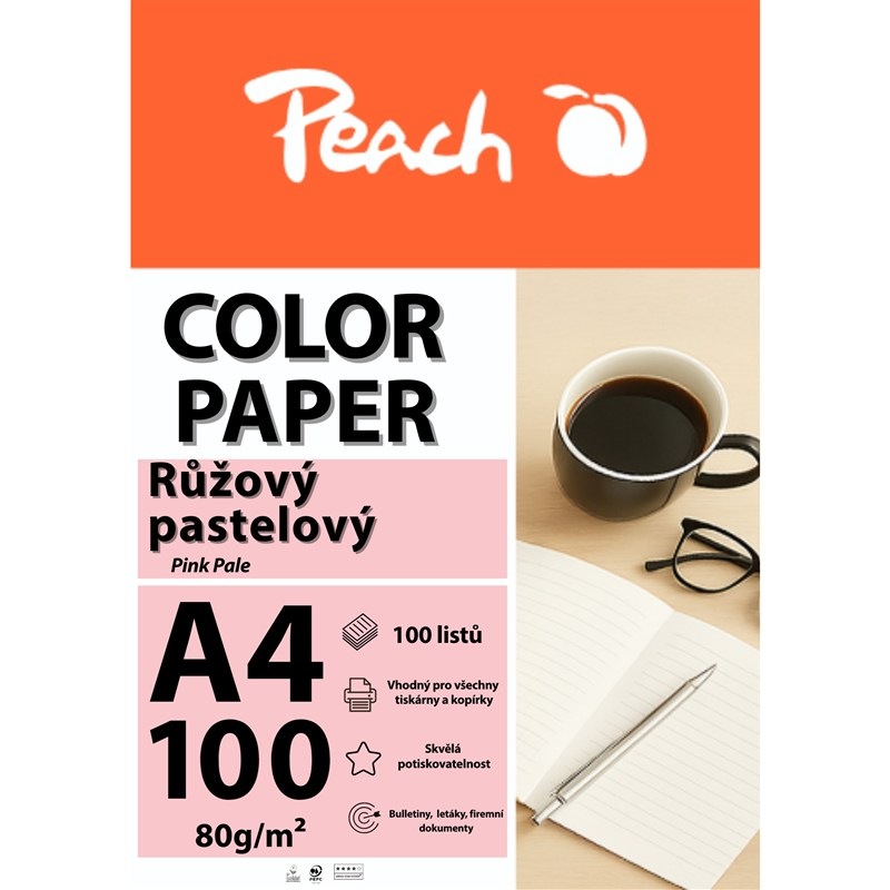 Papíry do tiskárny Peach Color A4 - 100 listů (pastelové) růžové