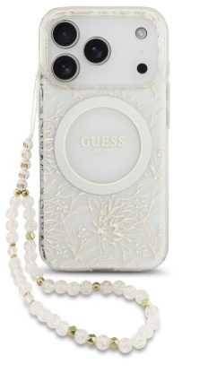 Kryt na mobil Guess IML Flowers Allover Strap MagSafe na Apple iPhone 17 Pro bílý Kryt na mobil Guess IML Flowers Allover Strap MagSafe na Apple iPhone 17 Pro v bílé barvě