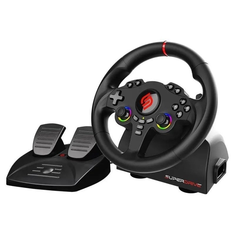 Sada volantu a pedálů SUPERDRIVE 220 RS v černé barvě.