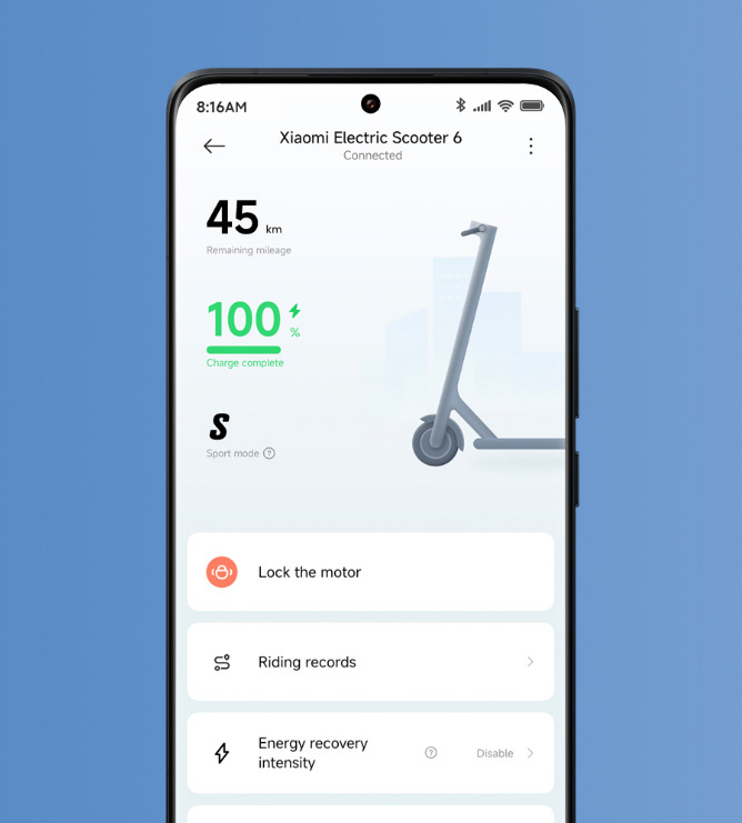 Xiaomi Electric Scooter 6 spolupracuje s mobilní aplikací Xiaomi Home