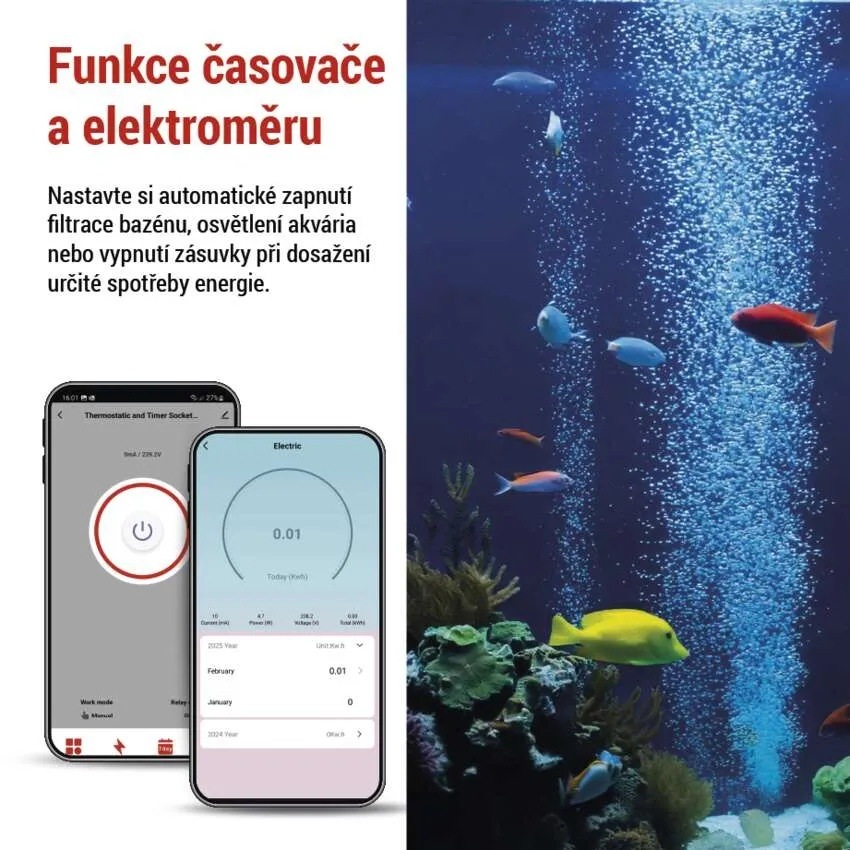 Termostat EMOS GoSmart 2v1 s Wi-Fi bílý Termostat EMOS s obrázkem rybiček v akváriu