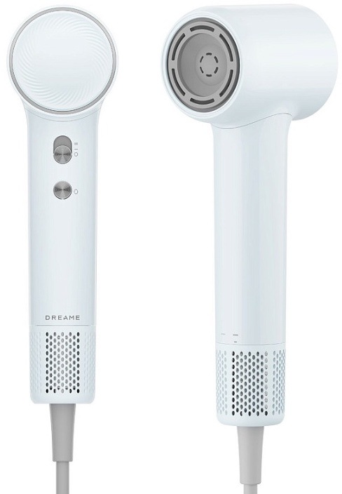 Detail ovládacích tlačítek a ergonomického těla vysoušeče Dreame Hair Mini s minimalistickým designem