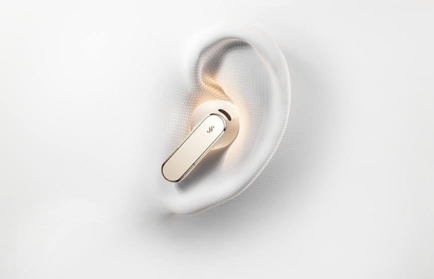 Ilustrace sluchátka Huawei FreeBuds Pro 5 perfektně pasujícího do ucha díky ergonomickému tvaru