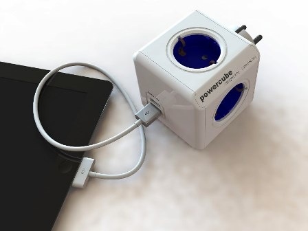 Rozbočovací zásuvka Powercube Original USB, 4x zásuvka, 2x USB bílá/modrá