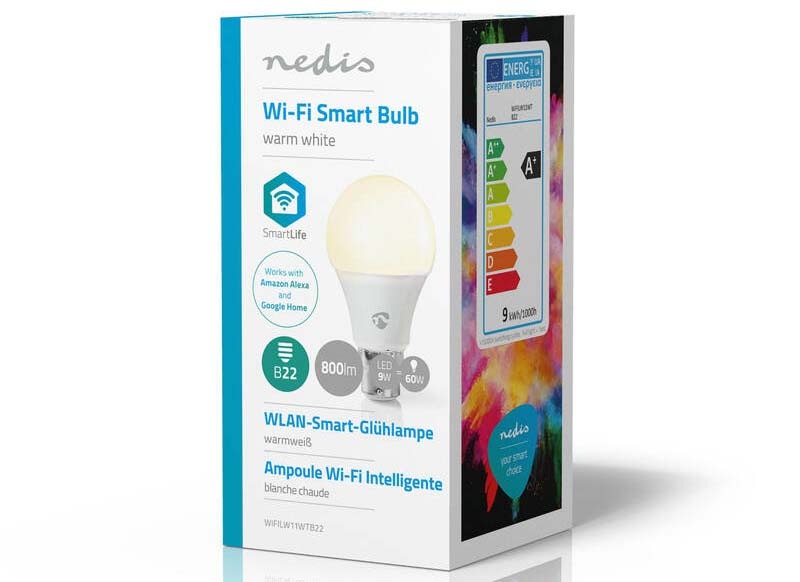 Chytrá žárovka Nedis SmartLife klasik, Wi-Fi, B22, 800 lm, 9 W, Teplá Bílá