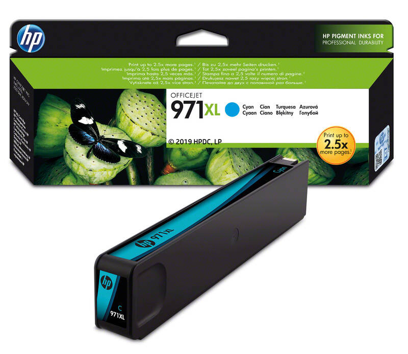 Inkoustová náplň HP 971XL, 6 600 stran - azurová