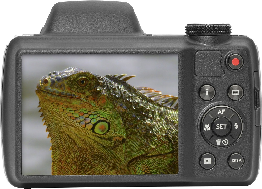 Digitální fotoaparát Kodak Astro Zoom AZ528 černý Zadní strana fotoaparátu Kodak AstroZoom AZ528 s displejem zobrazujícím leguána