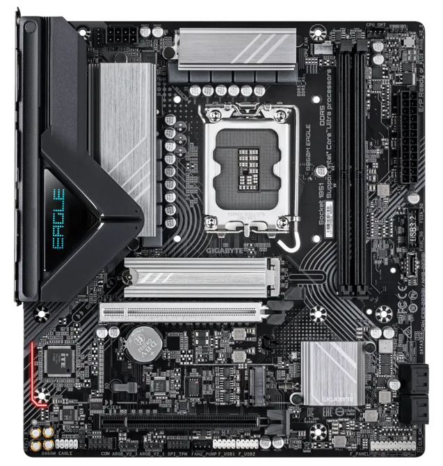 Základní deska GIGABYTE B860M EAGLE Pohled na rozložení slotů a chlazení základní desky Gigabyte B860M EAGLE