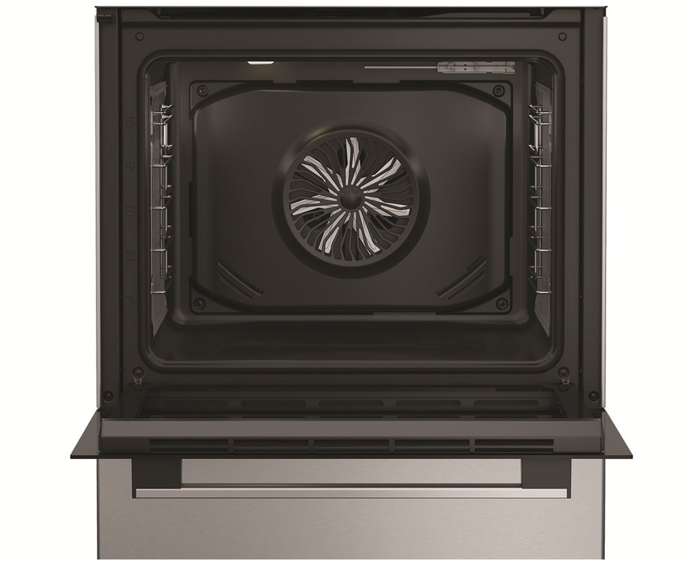 Kombinovaný sporák Whirlpool W6G8LCSWX nerez Detail prostoru otevřené trouby sporáku K60 Whirlpool W6G8LCSWX