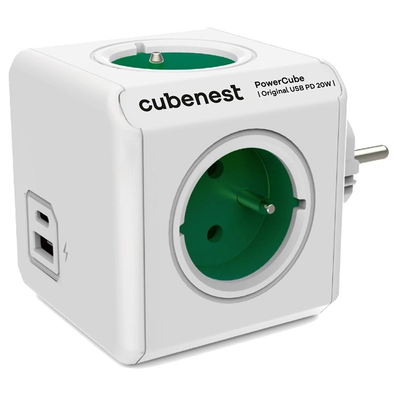 Rozbočovací zásuvka Cubenest Powercube Original USB PD 20W, USB, USB-C, 4x zásuvka bílá/zelená