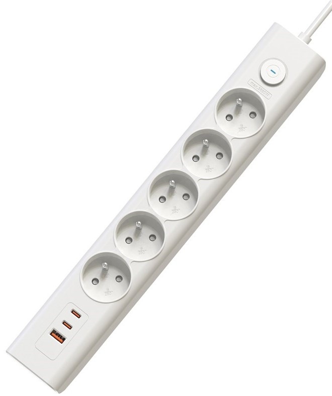 Kabel prodlužovací Viking 5× zásuvka, 1× USB, 2× USB-C, 1,5m - bílý