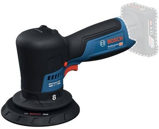 Leštička Bosch Professional GPX 12V-125 bez akumulátoru v detailním bočním pohledu s viditelným bezuhlíkovým motorem a ergonomickou rukojetí