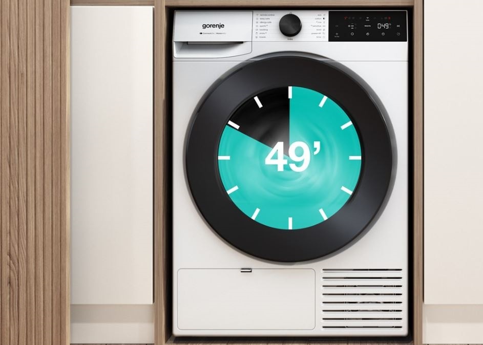 Sušička prádla Gorenje G400 DG48D NatureDry černá sušička prádla Gorenje, v jejímž bubnu je časový údaj 49, který znamená, že rychlý program může byt hotovy za 49 minut. Sušička je zabudovana do skříně.