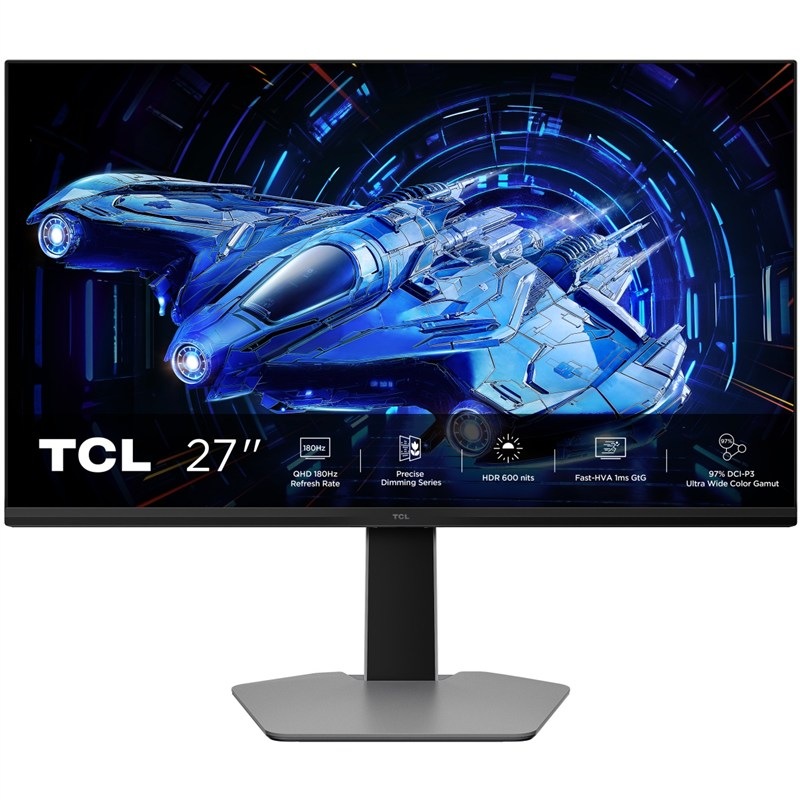 Herní monitor TCL v šedé barvě.