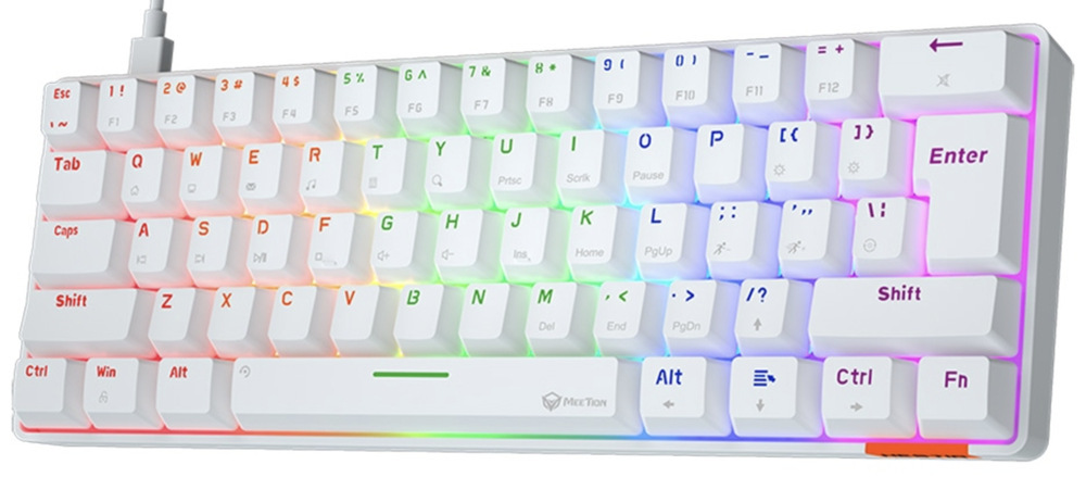 Klávesnice Meetion HESTIA, US layout bílá Detail kláves Meetion HESTIA s US rozložením a vícebarevným LED podsvícením