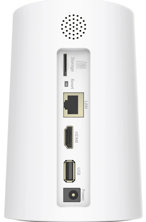Zadní panel NVR rekordéru se slotem microSD, LAN, HDMI, USB a napájecím konektorem