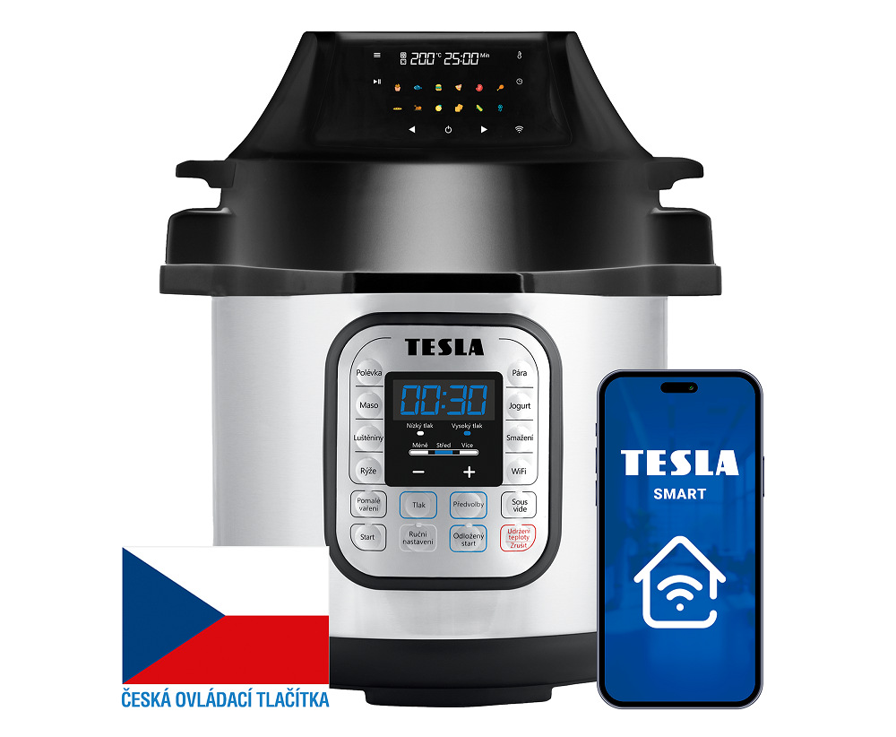 Multifunkční tlakový hrnec Tesla EliteCook K70 Wi-Fi Duo černý/nerez Multifunkční tlakový hrnec Tesla EliteCook K70 Wi-Fi Duo černý/nerez