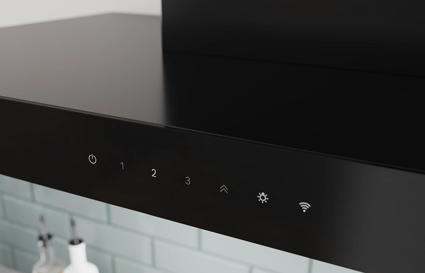 Odsavač par Bosch Serie 6 DWB67DN60 černý Dotykové ovládání na skleněném panelu odsavače par Bosch DWB67DN60 integrovaný do kuchyňske linky