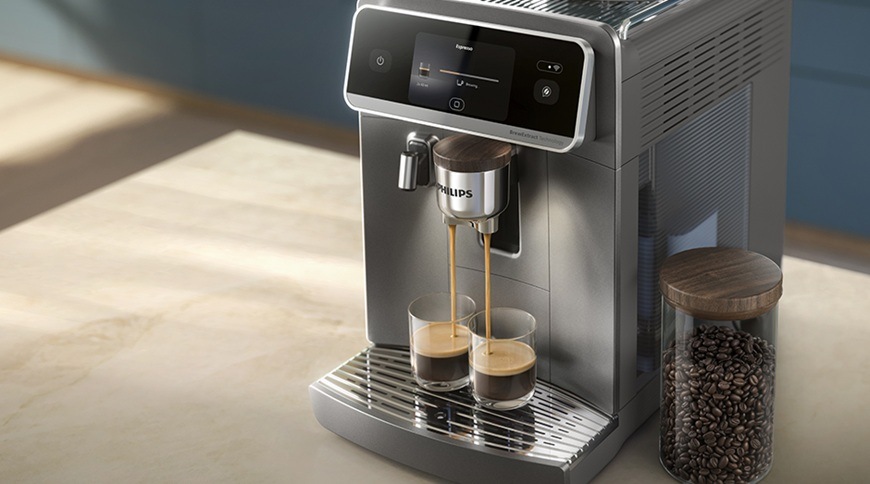 Automatický kávovar Philips 8000 Series LatteGo Pro EP8757/92 šedý Automatický kávovar Philips EP8757/92 připravuje dvě espressa současně a díky modernímu dotykovému displeji i keramickému mlýnku nabízí rychlou a pohodlnou přípravu čerstvé kávy z celých zrn.
