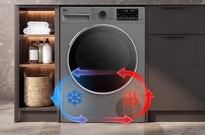 Sušička prádla Beko AWZB 9HPS/PRO stříbrná Detail obrázku sušičky.