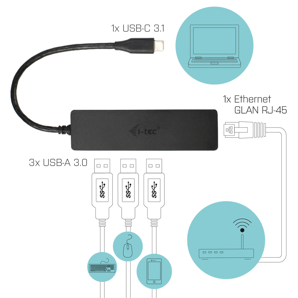 USB Hub i-tec USB-C/3x USB 3.0 + LAN černý USB Hub i-tec USB-C/3x USB 3.0 + LAN černý