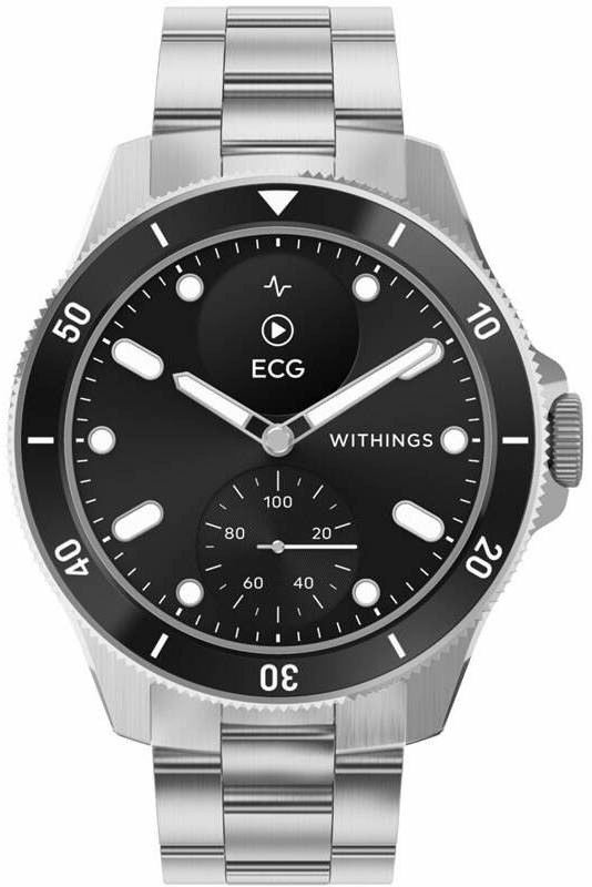 Hybridní chytré hodinky Withings ScanWatch Nova 42 mm v černém provedení s kovovým řemínkem.