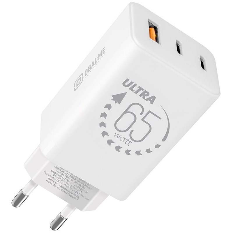 Nabíječka do sítě Obal:Me USB-A/2xUSB-C GaN 65W bílá