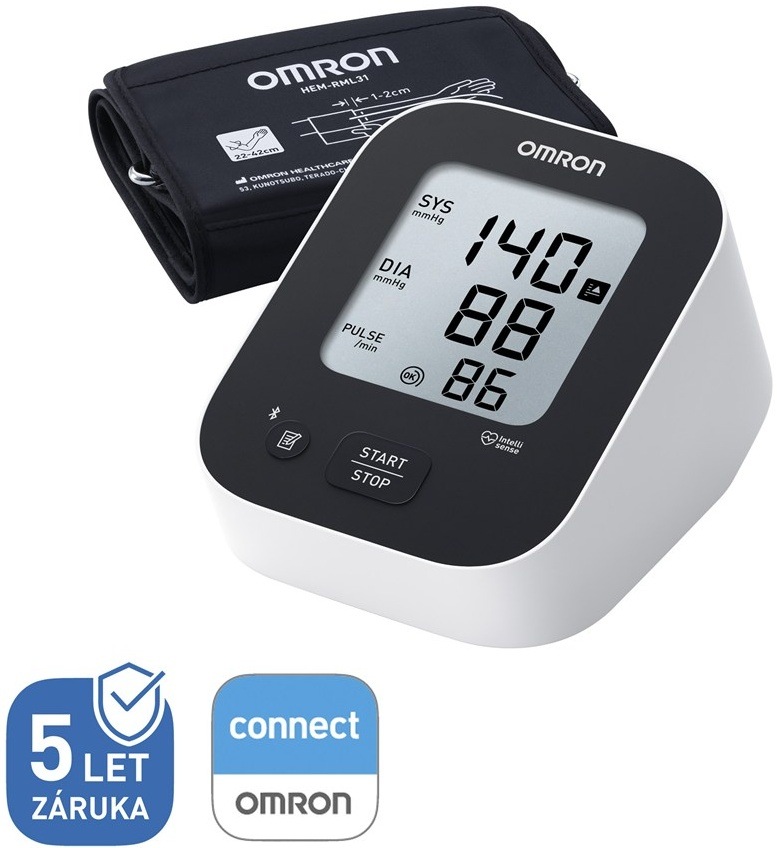 Tlakoměr na paži OMRON M2+ Connect (HEM-7188-T1-LE) černý/bílý Tlakoměr na paži OMRON M2+ Connect (HEM-7188-T1-LE) černý/bílý