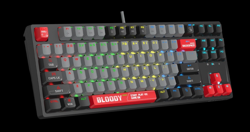 Klávesnice A4Tech Bloody S87 TKL, Red Switch, USB, CZ/SK layout černá Klávesnice A4Tech Bloody S87 TKL, Red Switch, USB, CZ/SK layout černá