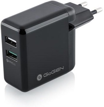 Nabíječka do sítě GoGEN ACHQ 203, 2x USB, 2,4A s funkcí rychlonabíjení QC 3.0, 18W černá GoGEN ACHQ 203