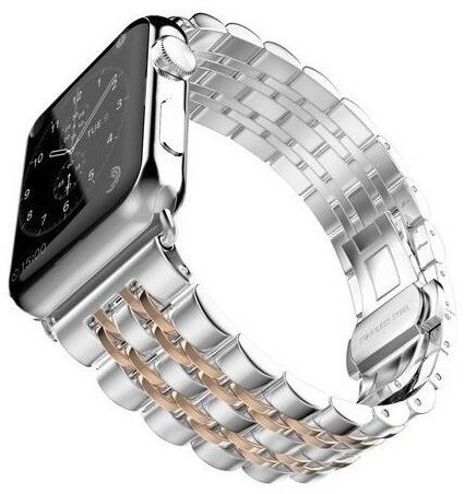 Řemínek WG klasik, kovový, na Apple Watch 42/44/45/49 mm + adapter - rose gold