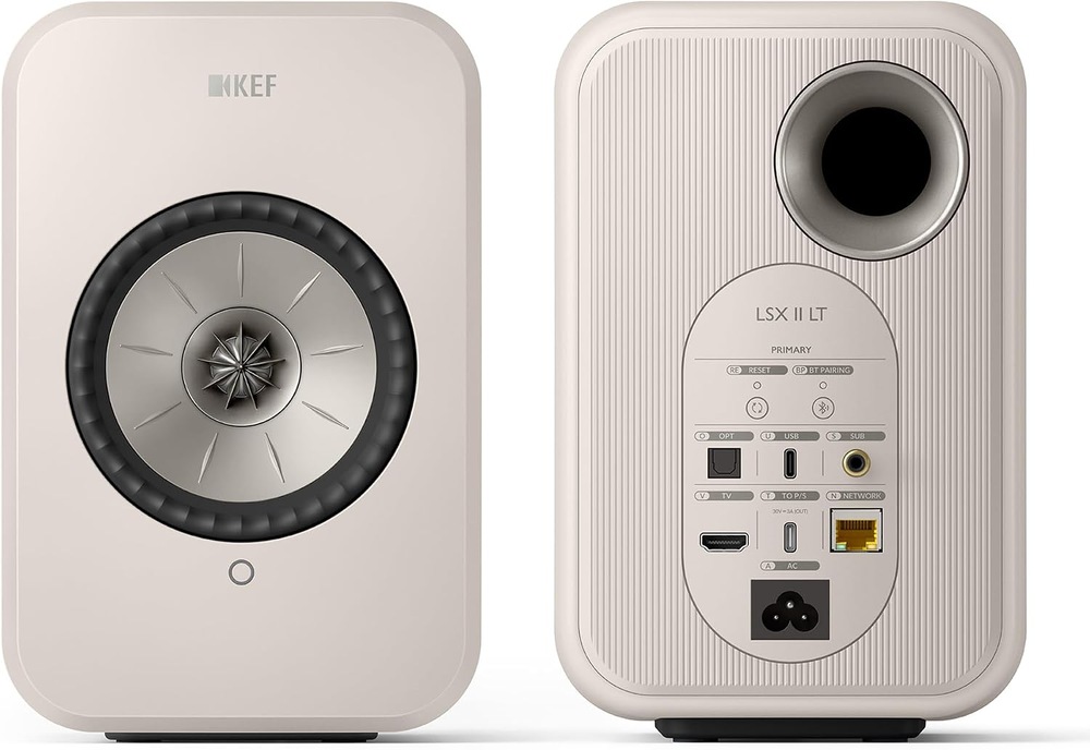 Reproduktory KEF LSX II LT (2 ks) bílé Dvojice reproduktorů KEF LSX II LT z obou stran, čelní i zadní pohled.