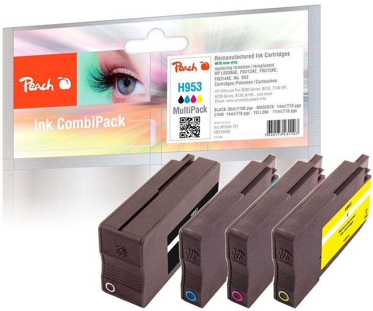 Inkoustová náplň Peach HP 953, MultiPack, 1x29, 3x13 ml - CMYK