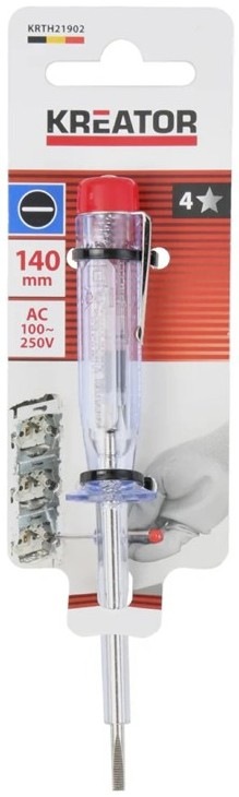 Zkoušečka Kreator KRTH21902 100-250V s plochou hlavíicí a o délce 140mm