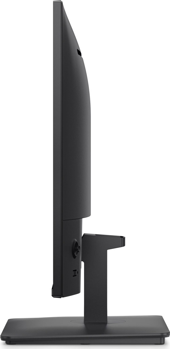 Monitor Dell SE2726D černý Monitor Dell z bočního pohledu s tenkým profilem, jednoduchým centrálním stojanem a plochou základnou.
