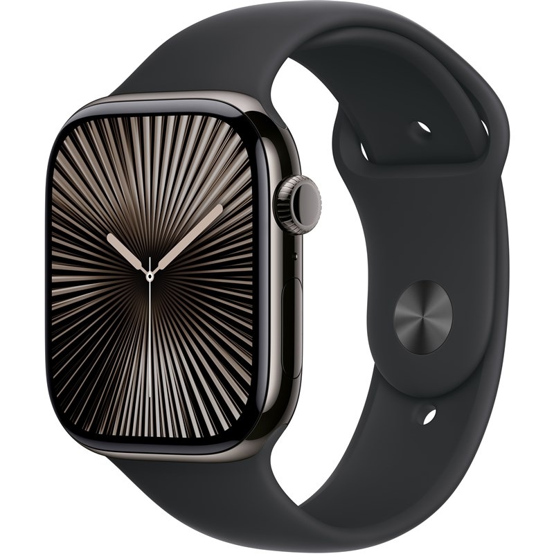 Chytré hodinky Apple Watch Series 10 GPS + Cellular 42mm pouzdro z břidlicově šedého titanu - černý sportovní řemínek - M/L
