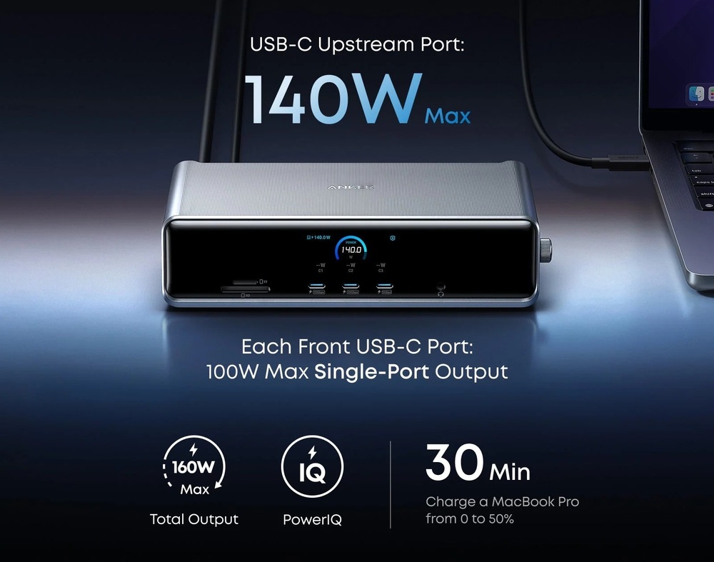 Dokovací stanice Anker Prime 14-in-1, Triple Display, DisplayLink, PD 140 W šedá Dokovací stanice Anker Prime 14-in-1, Triple Display, DisplayLink, PD 140 W šedá