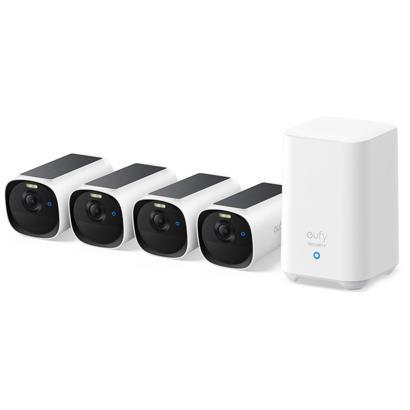 Sada obsahuje čtyři IP kamery Anker eufy E40 a centrální jednotku HomeBase 3