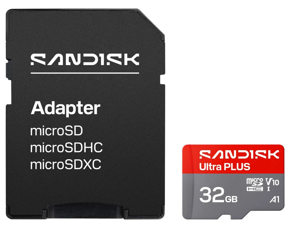 Paměťová karta SANDISK Micro SDHC Ultra Plus 32GB UHS-I U1 (130R) + SD adaptér Paměťová karta SanDisk Ultra Plus 32 GB s přiloženým SD adaptérem pro širší kompatibilitu zařízení