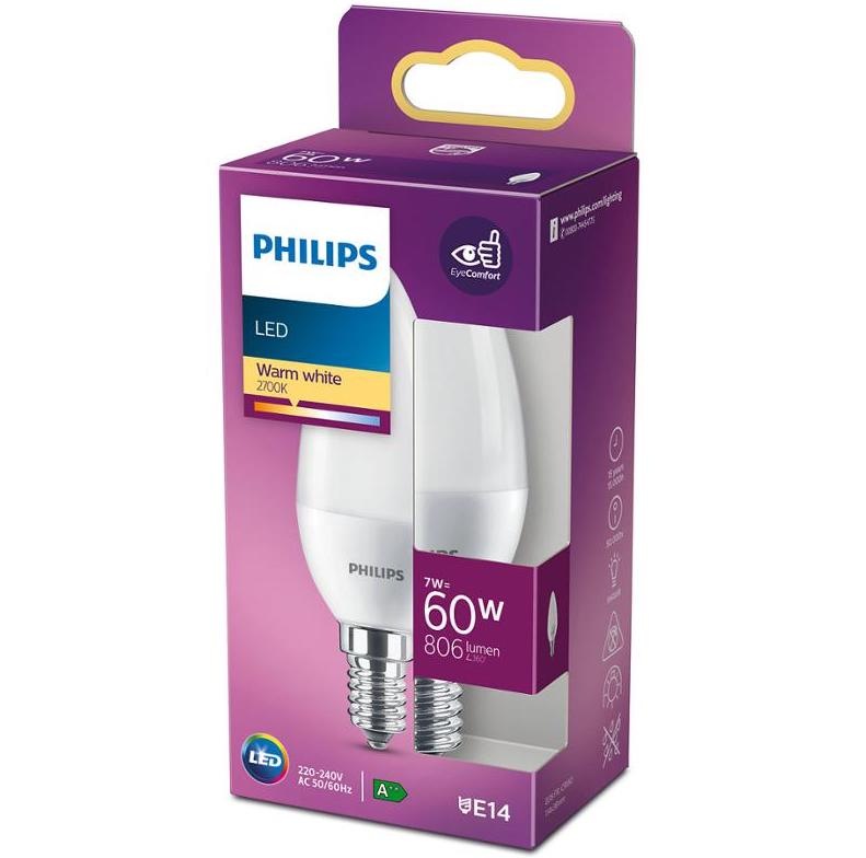 Žárovka LED Philips svíčka, 7W, E14, teplá bílá Žárovka LED Philips svíčka, 7W, E14, teplá bílá
