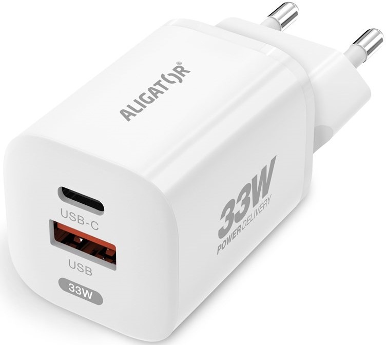 Nabíječka do sítě Aligator Power Delivery 33W, USB-C + USB-A bílá