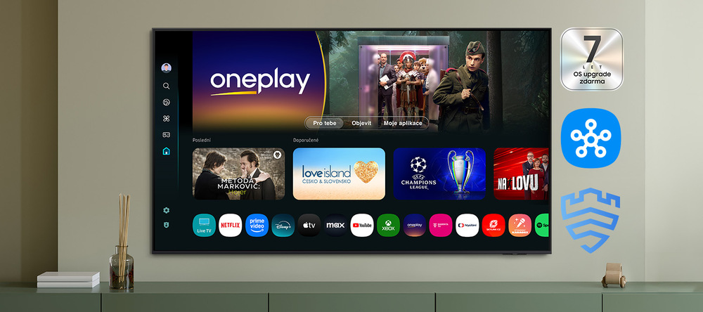 Domovská stránka OS Tizen na obrazovce televize Samsung