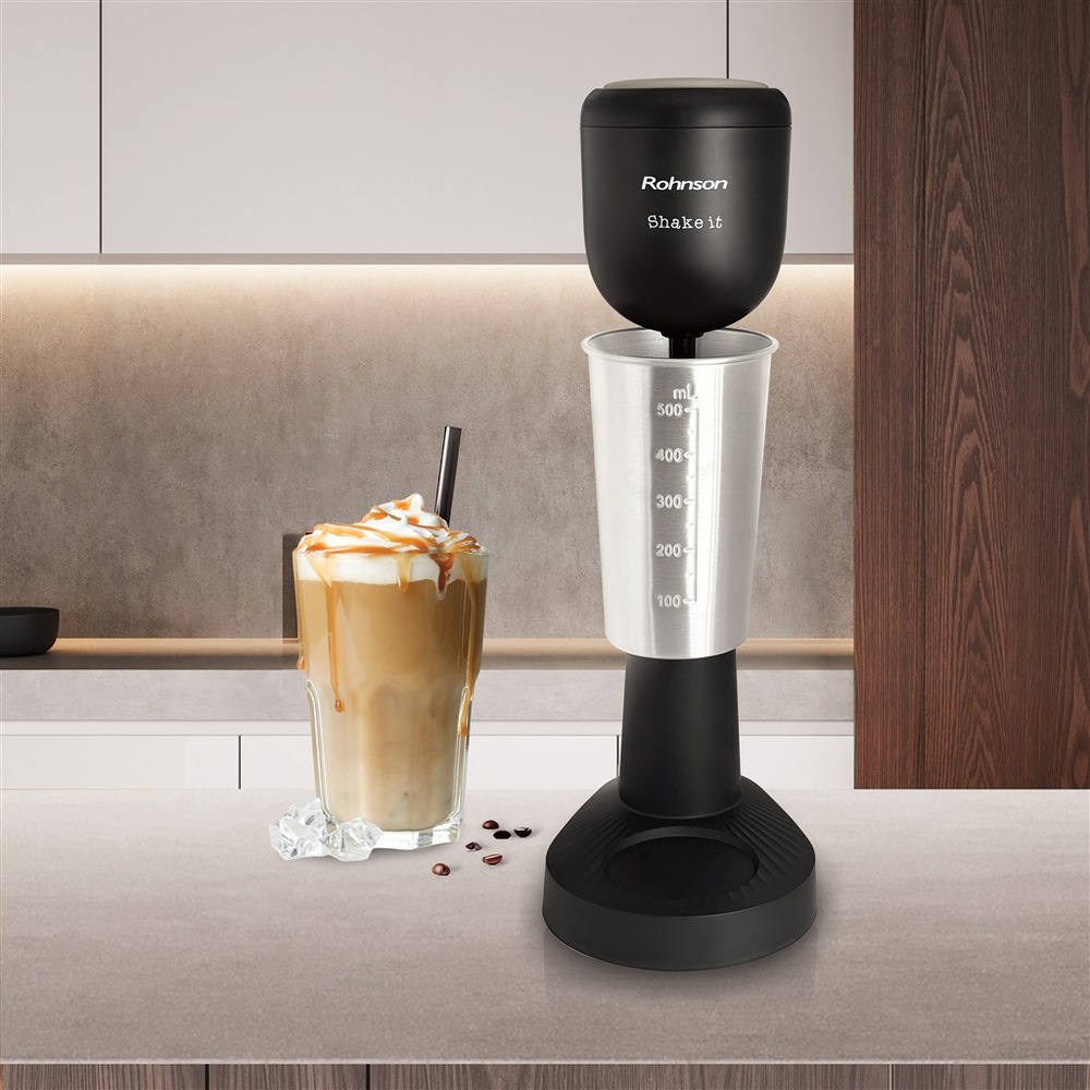 Díky nerezové nádobě s objemem 500 ml a praktickým funkcím je ideálním pomocníkem nejen pro frappé, ale také pro přípravu koktejlů, mléčných drinků, dresinků a dalších dobrot. 